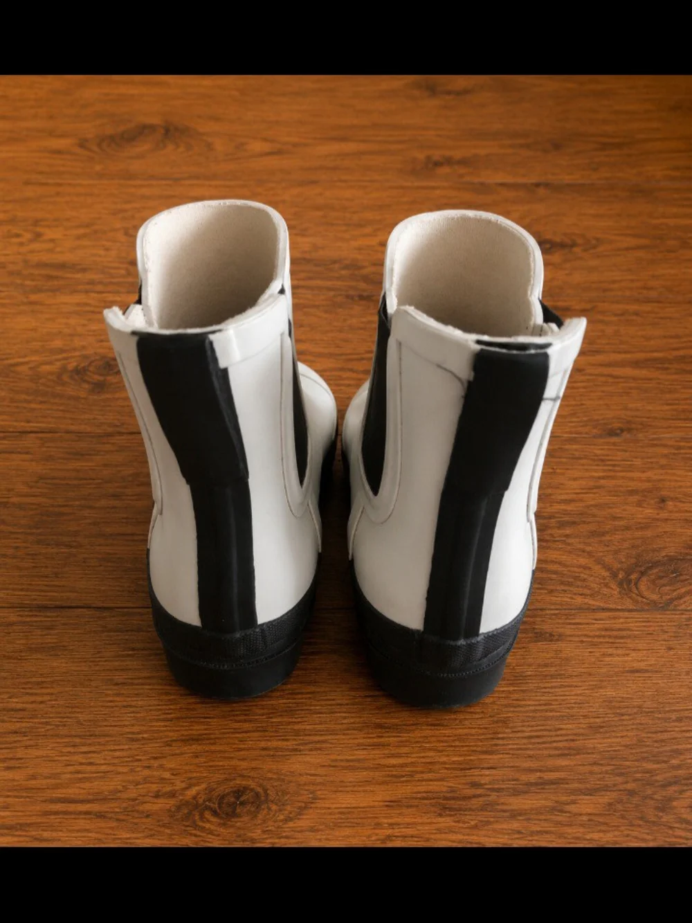 J. Crew White Chelsea-Style Rain Booties with Black Panels